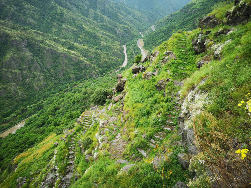 Terraced trail descending into Debed Canyon, Armenia