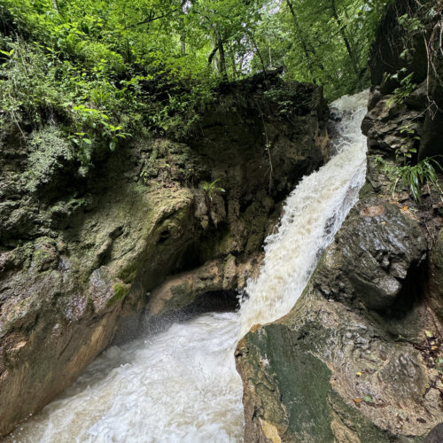Waterfall cascading through a narrow rocky gorge near Dilijan, Armenia
